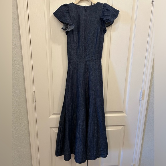 Ann Mashburn Flutter Sleeve Maxi Dress in Dark Chambray Linen, Size XS - Picture 12 of 15